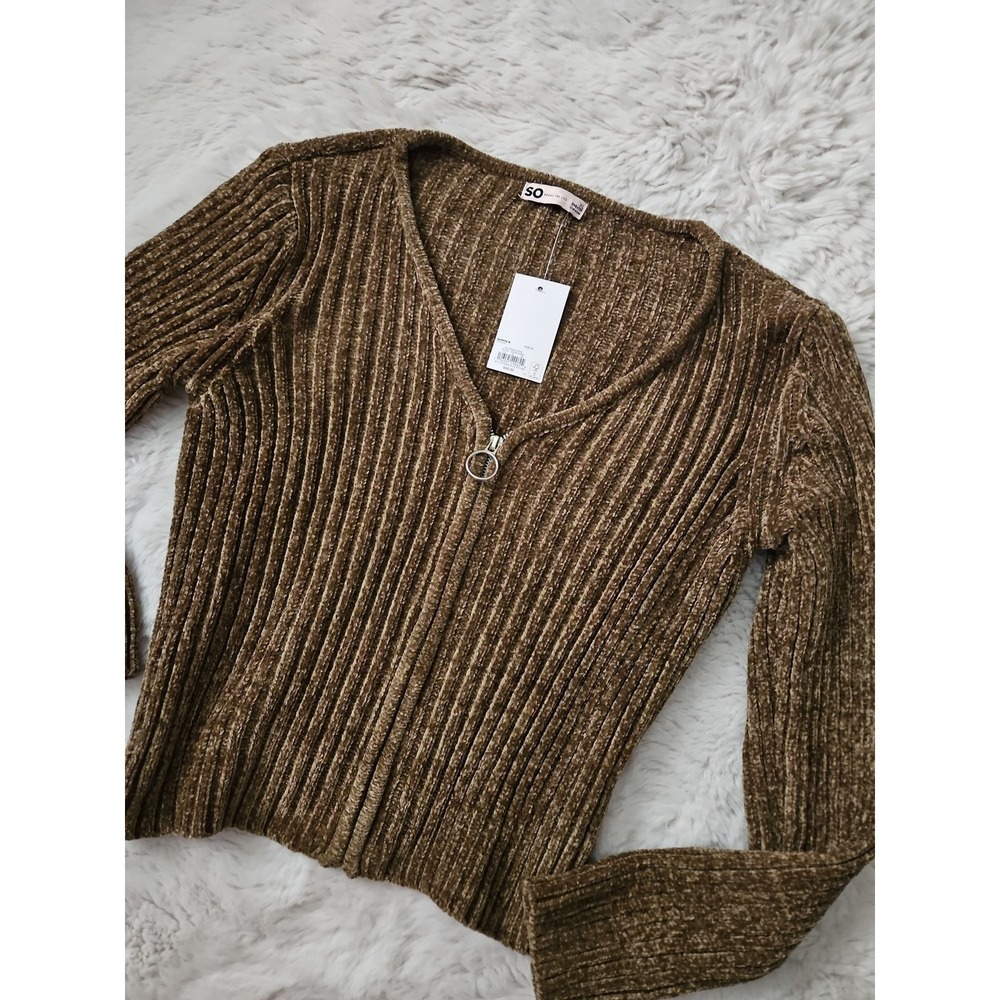 SO Women XL Olive Stick Chenille Zip Front Cardigan New With Tags